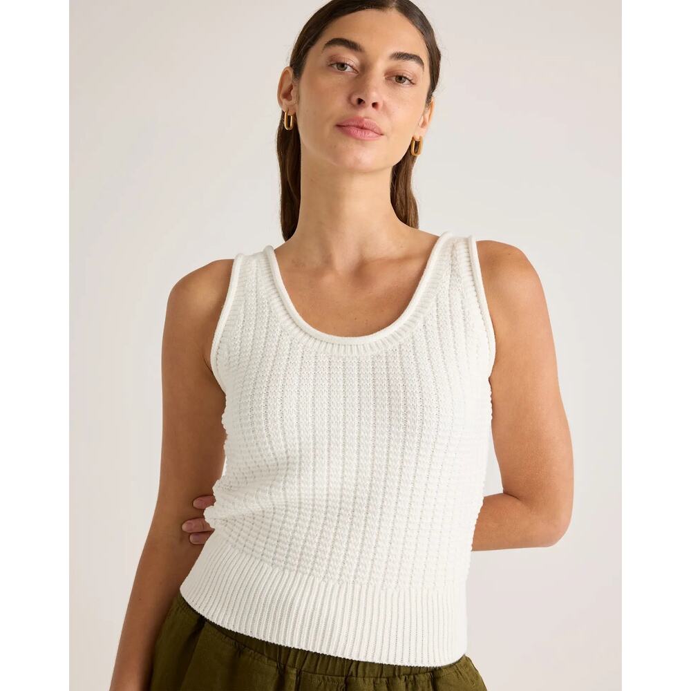 Quince 100% Organic Cotton Ivory Waffle Knit Cropped Tank Large Minimalist
